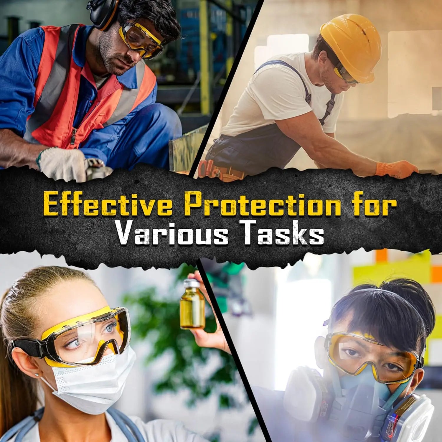 Safety Goggles Over Glasses, Anti-Fog Clear Lens, ANSI Z87.1 Impact & UV Protection, Adjustable Headband