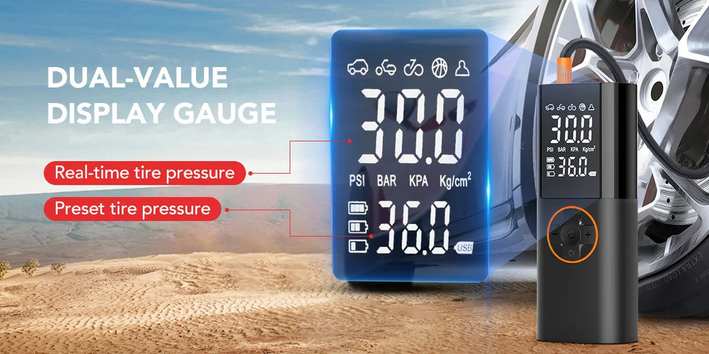 Tire Inflator Portable Air Compressor, Air Pump for Car Tires with LED Lights&Pressure Gauge for Auto, Motorcycles, Bikes, Balls