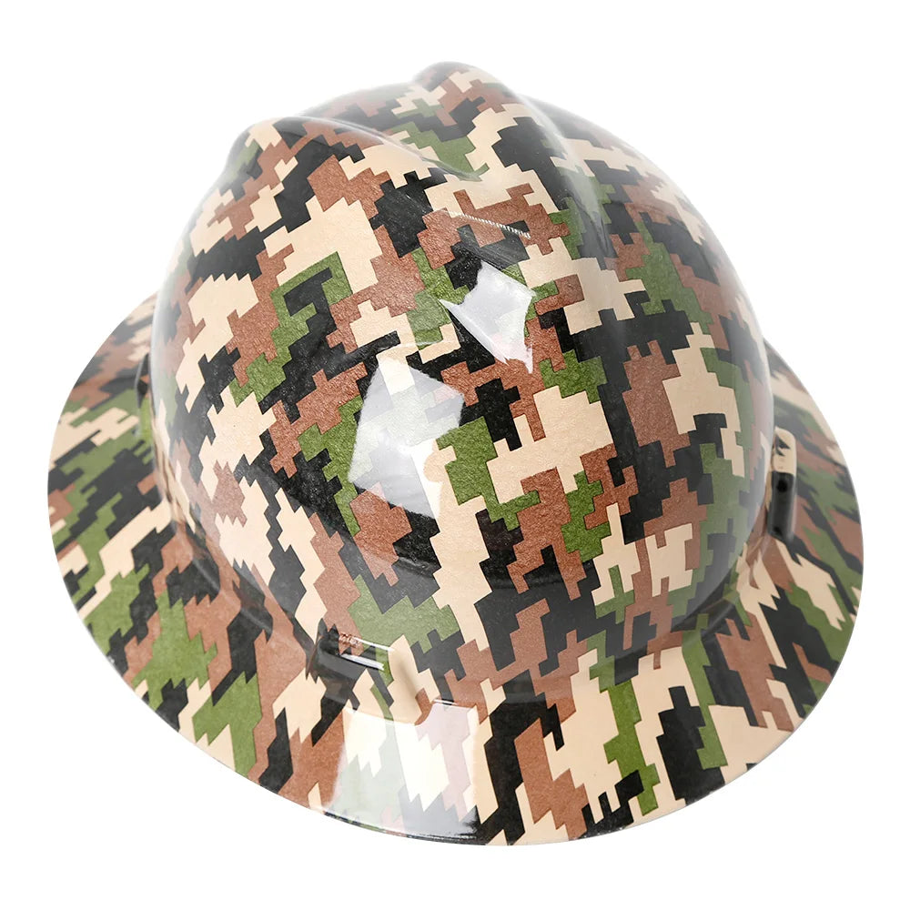 Camouflage Safety Helmet Full Brim Protective Hard Hat Outdoor Construction Sun Shade Hat High Strength Railway Metallurgy Mine