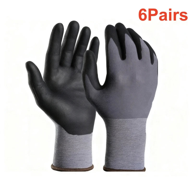 Work Gloves Microfoam Nitrile Coated Touchscreen Nylon Safety Gloves with Grip for Men Gardening Yard Lawn Mechanic Construction