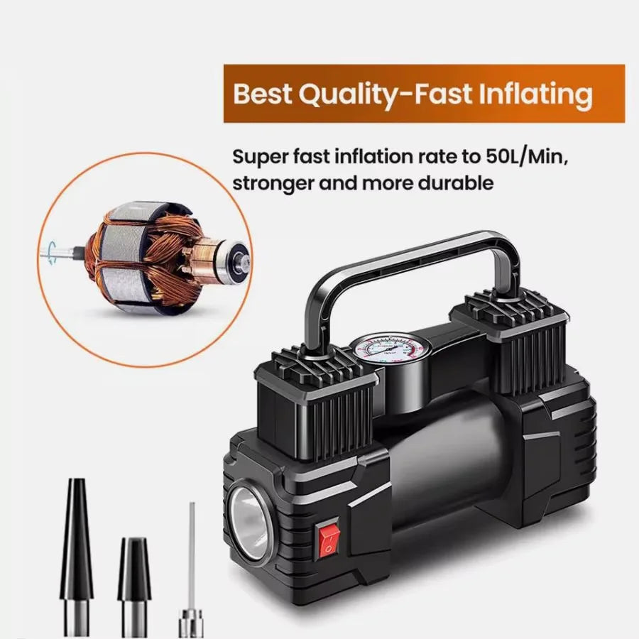 12V 150PSI Car Bicycle Motorcycle Electric Tire Inflator Air Pump Air Compressor Dual Cylinder Inflatable Tools With LED Light