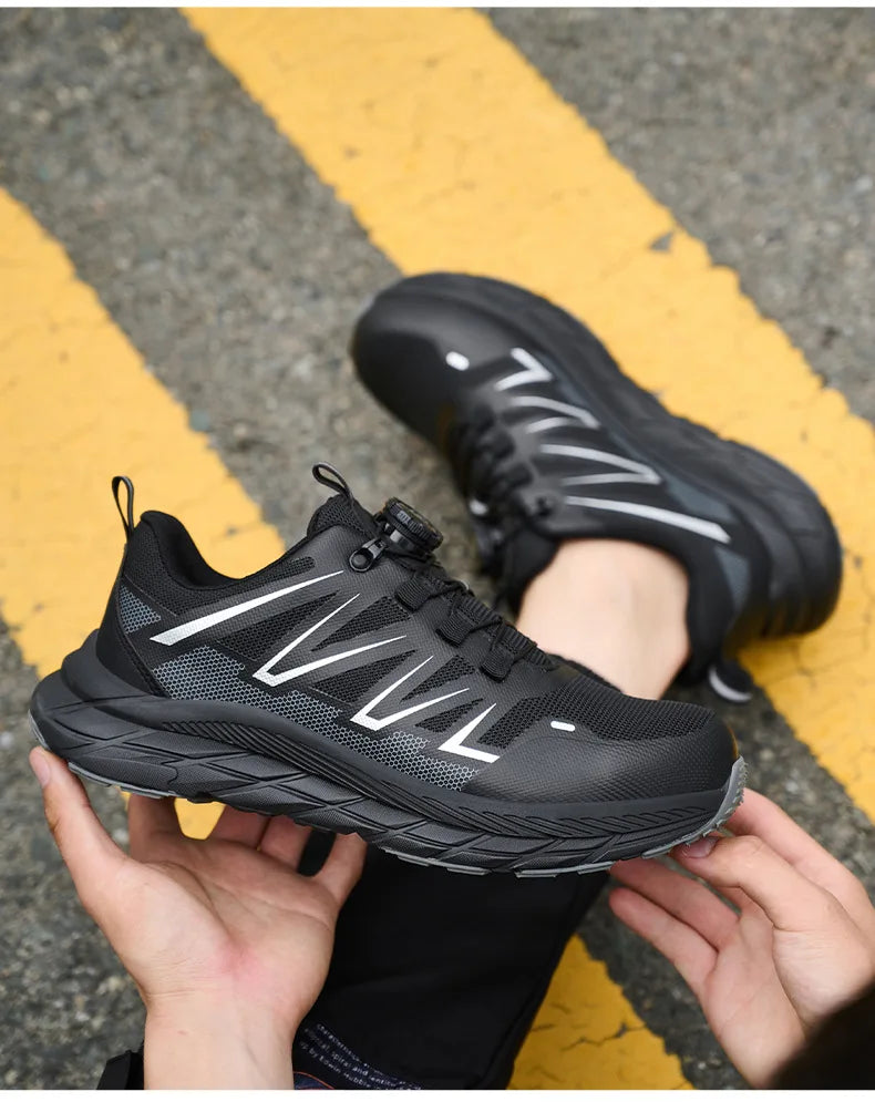 New Women Safety Shoes Rotated Button Men Woman Steel Toe Sneakers Puncture Proof Anti-smash Work Safety Boots Female Industrial