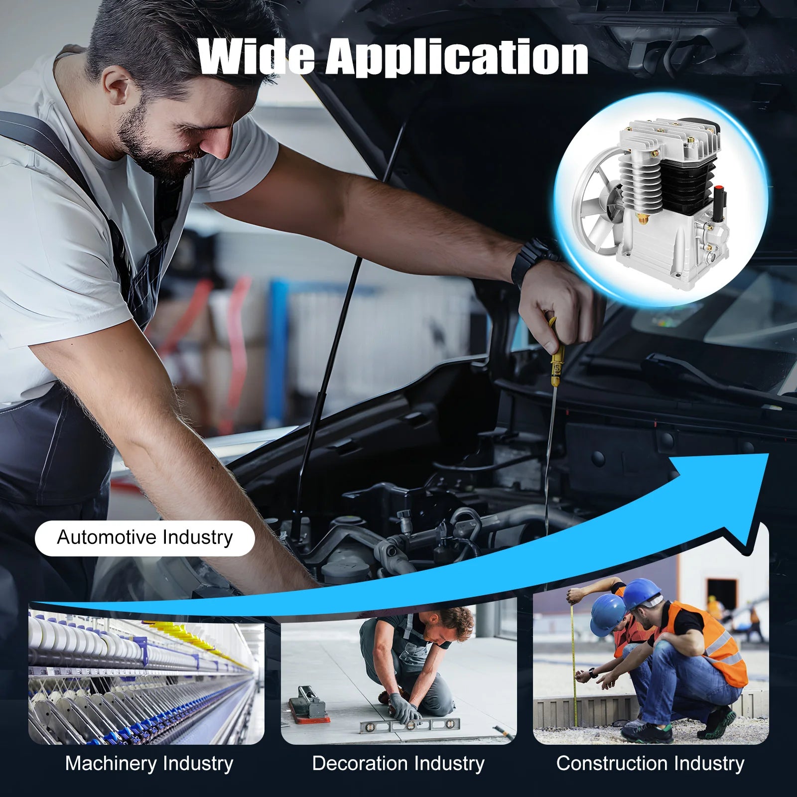 Air Compressor Heads 8Bar Twin Cylinder 3 HP Single Stage 960RPM Piston Pump Suitable Belt Pulley for Industry Machinery Farm