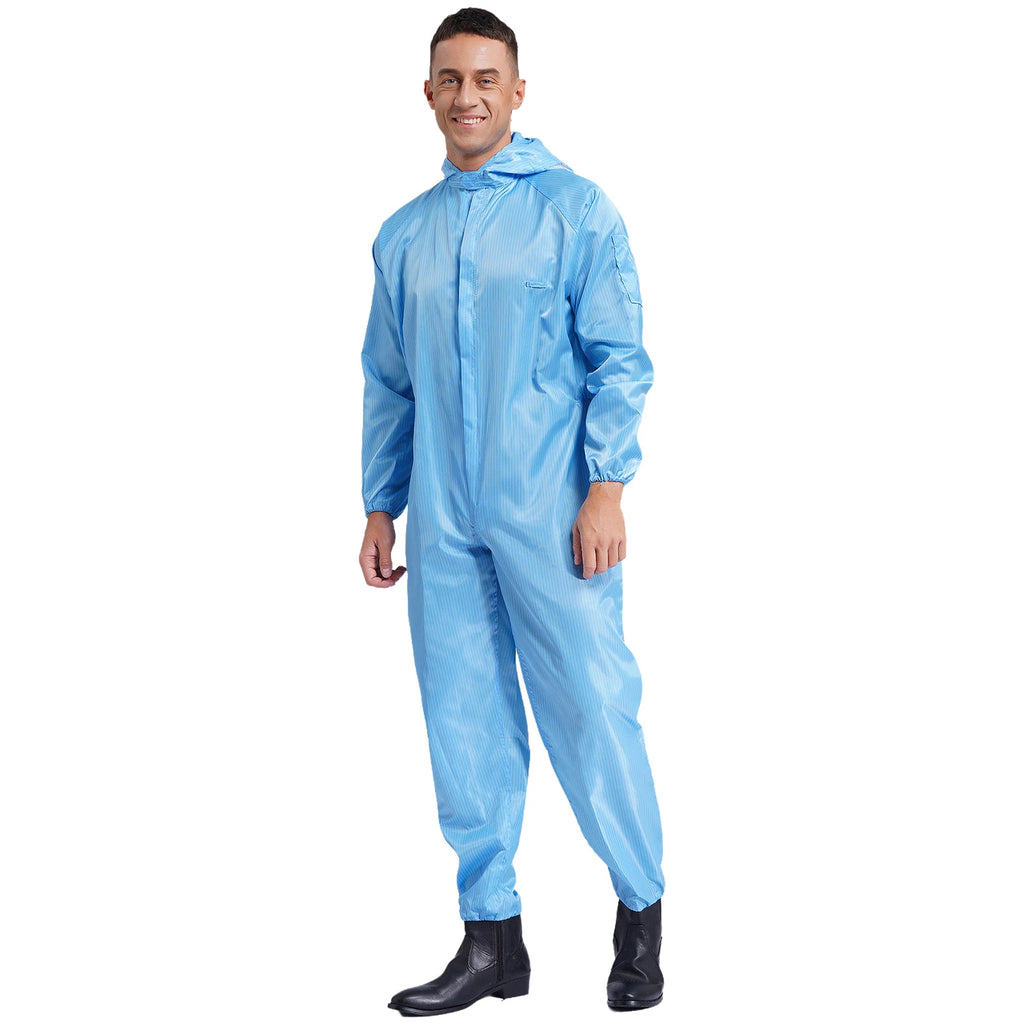 Adult Anti-Static Hooded Coverall Workshop Uniform Long Sleeve Zipper Dust-proof Overalls Jumpsuit for Lab Worker Spray Paint