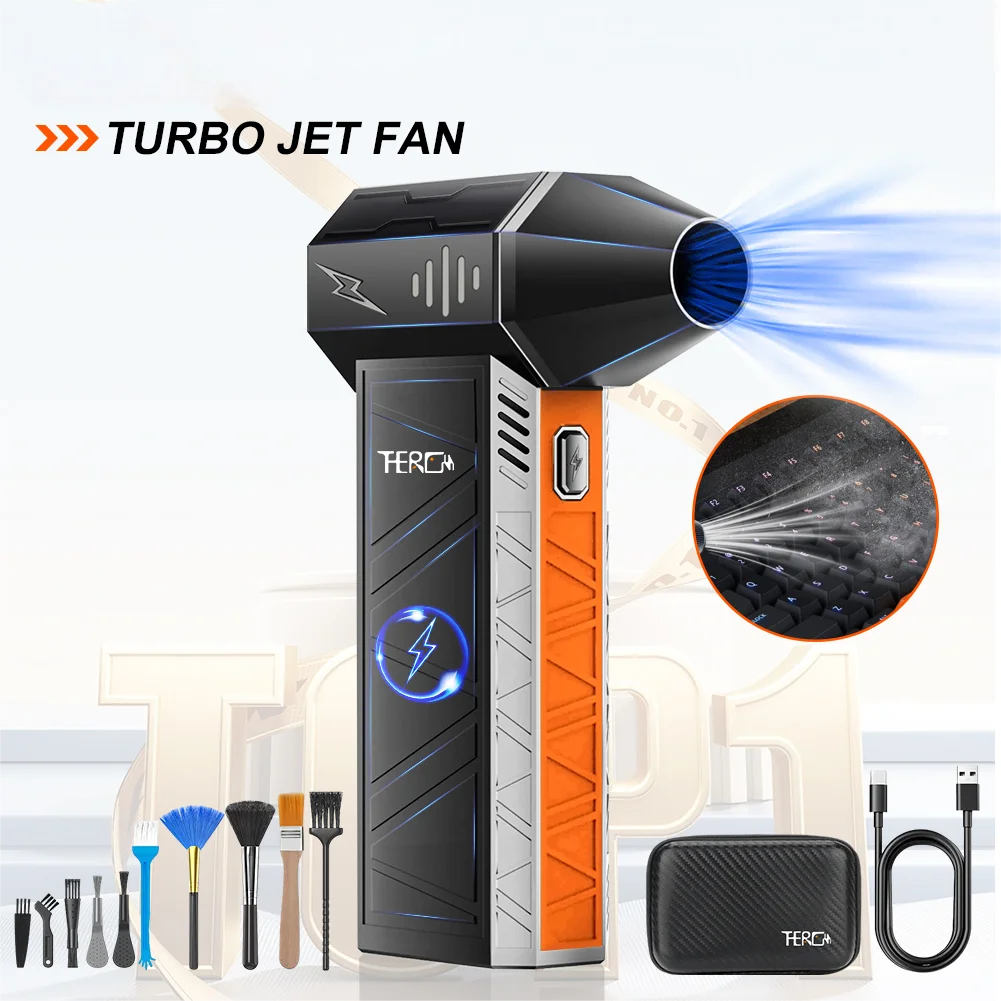 X3Pro Mini Turbo Fan jet,Handheld 150000RPM Powerful air Blower Compressed air Duster for Car Dryer/PC/Home/indoor -(Orange)