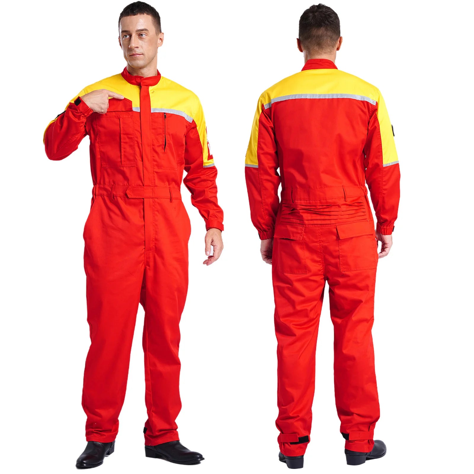 Mens Wear Resistant Anti-static Protective Jumpsuit Workwear Multi-pocket Reflective Straps Full-body Coveralls Workshop Uniform