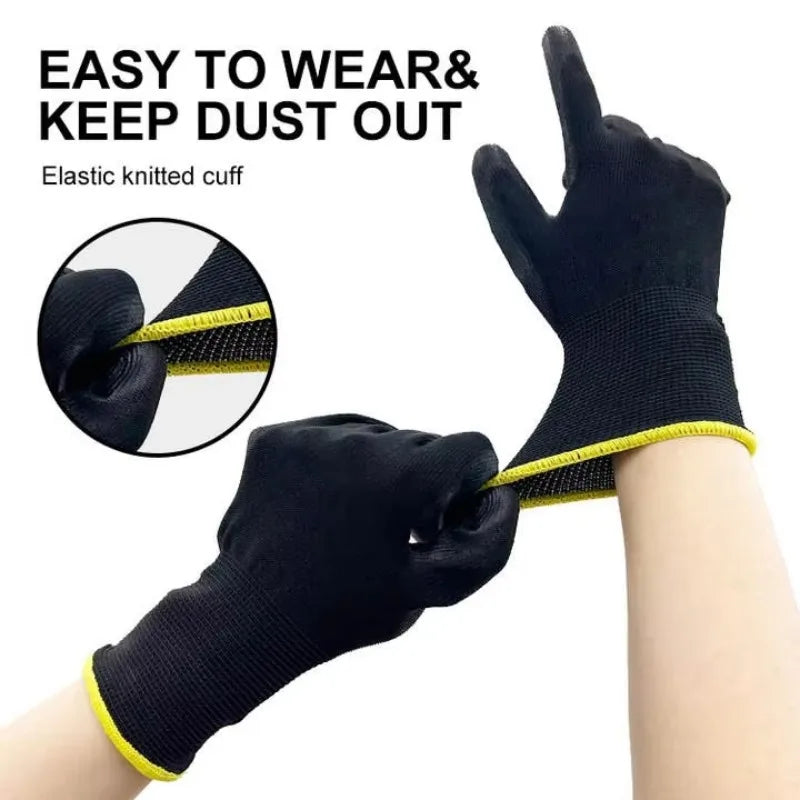 Black PU Coated Work Gloves Breathable Non Slip for Factory Machinery Gardening Woodworking Outdoor Work Repair Supplies 2041
