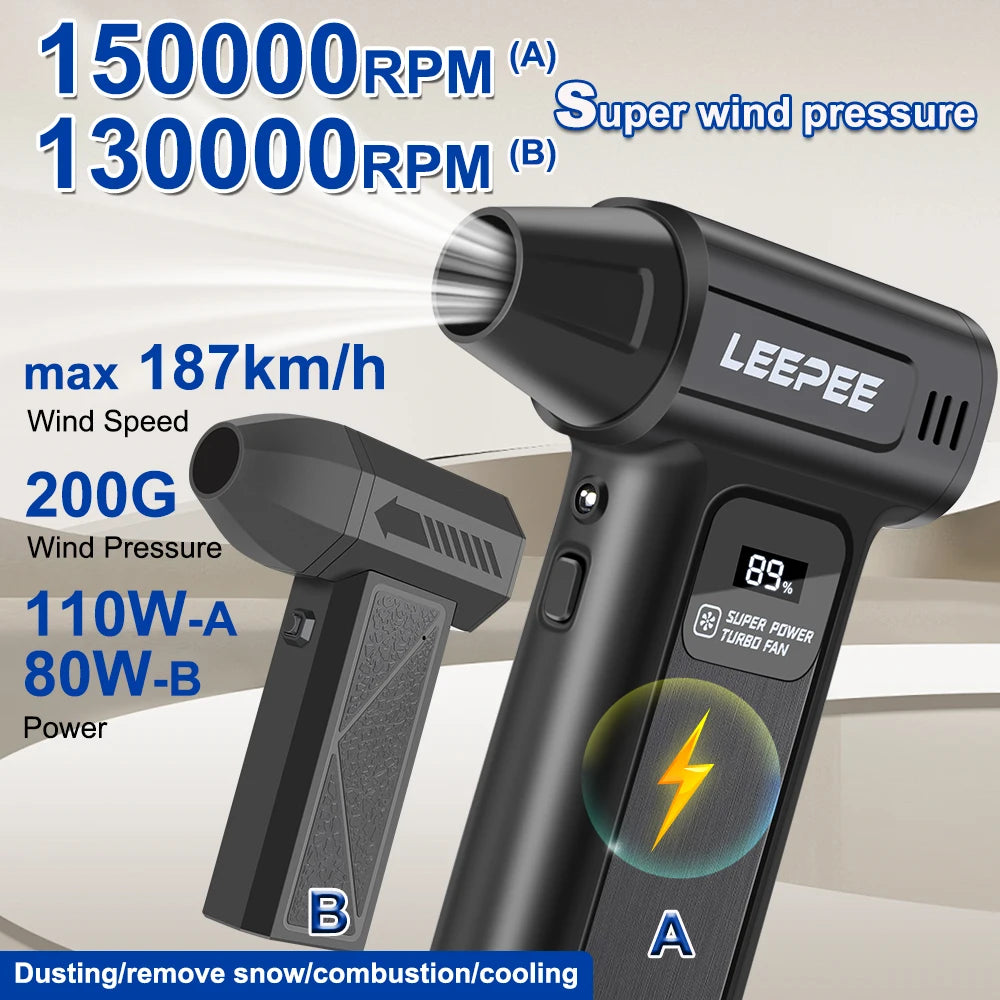 Portable Air Compressor For Car Snow Blowing Dust Removal Turbo Blower Fan Air Duster Camping BBQ Blower Inflator 130/150K RPM
