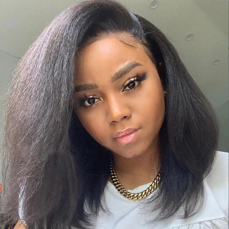 13x4 Lace Front Wigs Human Hair Wig Kinky Straight 180% Density Pre Plucked For Women