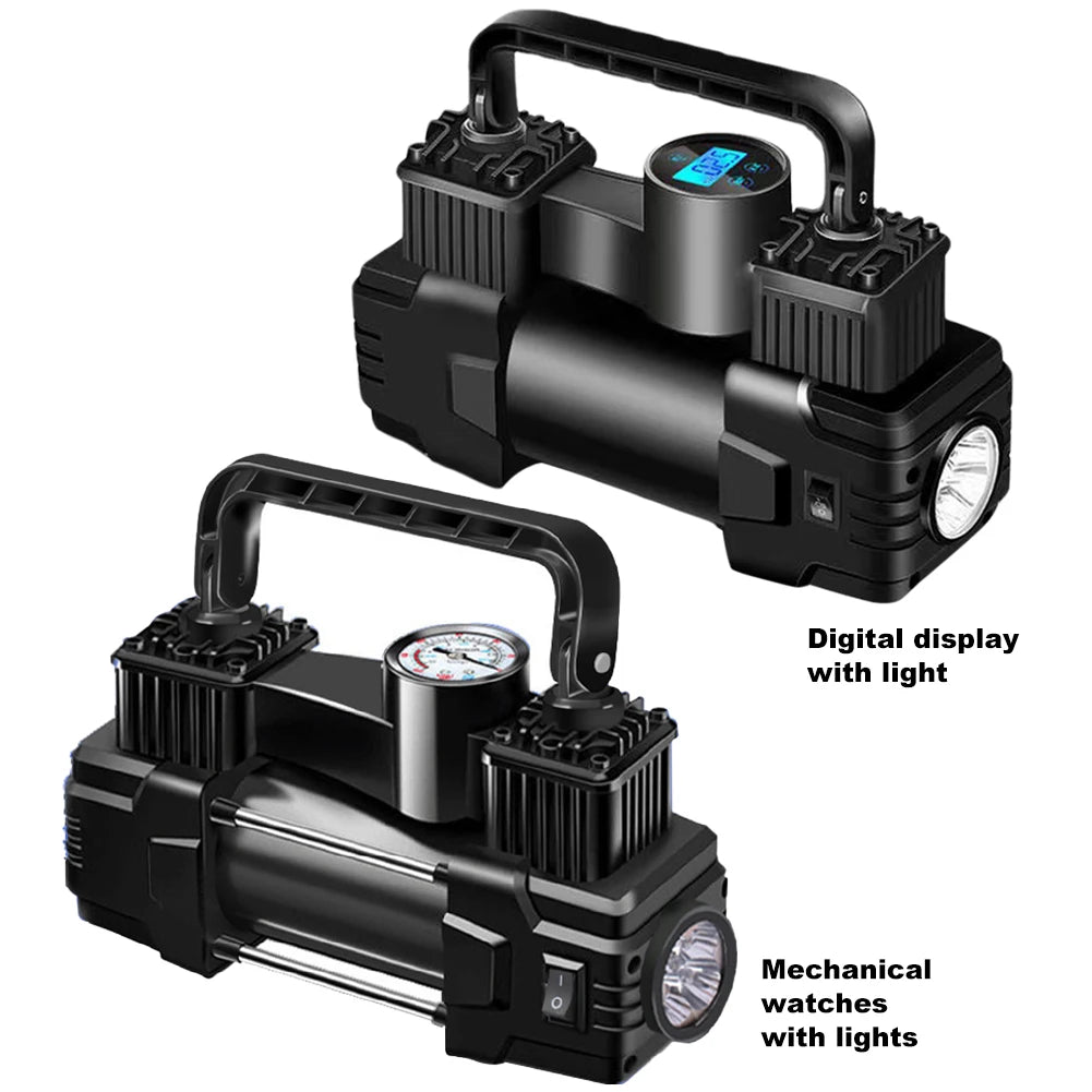 12V 150PSI Mini Air Compressor Dual Cylinder Auto Inflatable Pump with LED Light Heavy Duty Deluxe Portable Metal Air Compressor