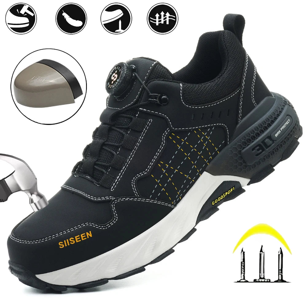 Men's Steel Toe Safety Shoes Anti-Puncture Anti-Slip Wear-Resistant Industrial Work Footwear Fashionable Men's Foot Protection