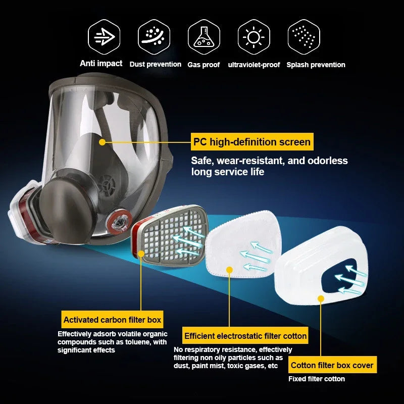 6800 Full Face Gas Mask Industrial Respirator Spray Protective New Type Formaldehyde Protection Chemical Safety Gear