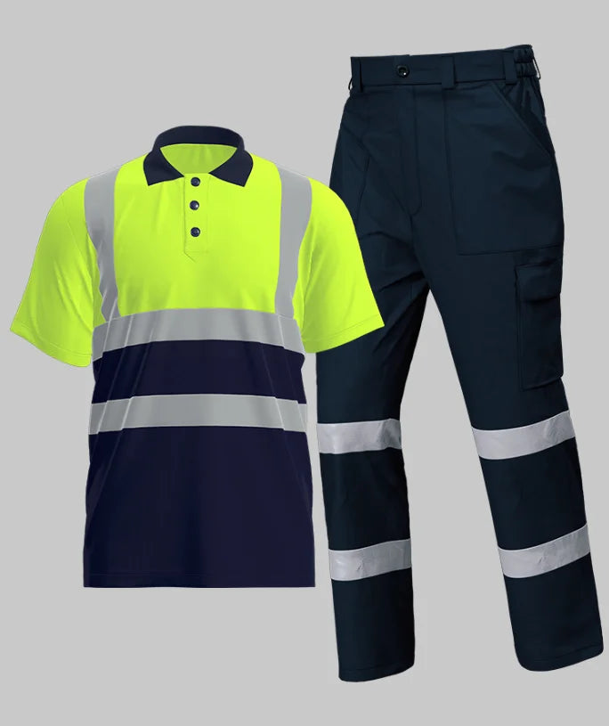 Hi Vis safety work clothes polo shirt safety Cargo pants work trousers Mechanic's repairman Working Shirt with trousers Coverall