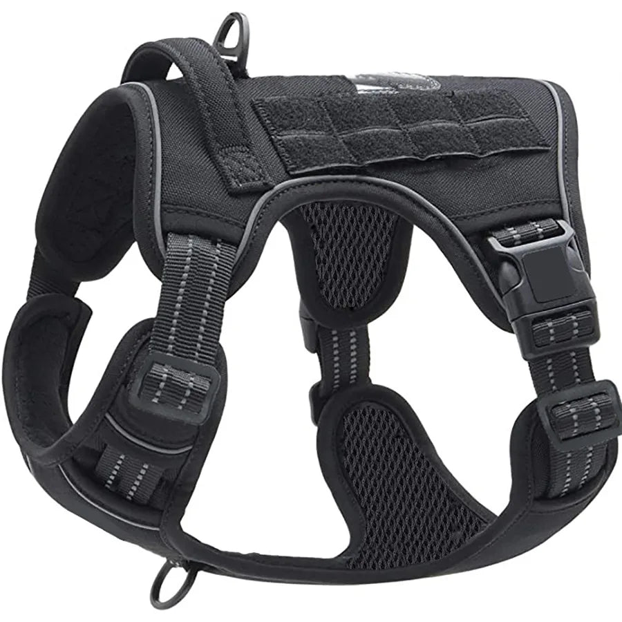 dog Harnesses Outdoor Pet Tactical Harness Safety Reflective Dog Vest Adjustable Mesh Leash with Handle