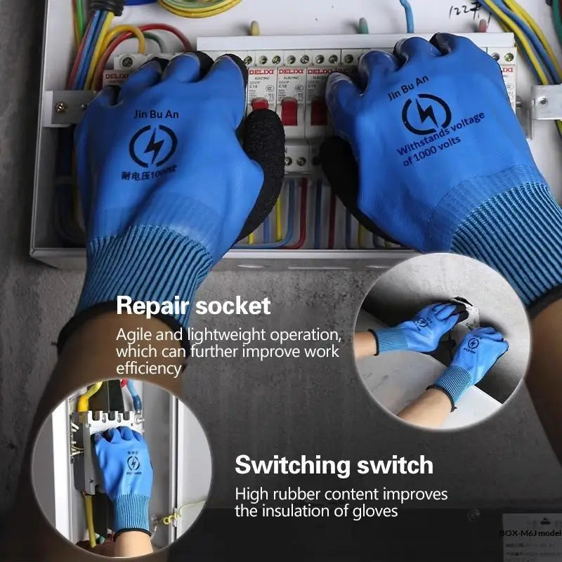 New 1 Pair Withstanding Voltage 1000V High Elasticity Glove Safety Protective Blue Electrician Insulating Gloves