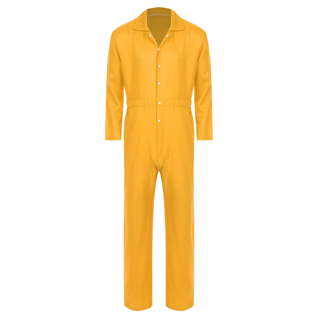 Mens Wear Button-up Work Coveralls Jumpsuit Resistant Overalls Costume Turn-down Collar Bodysuit Long Sleeve Workshops Uniforms