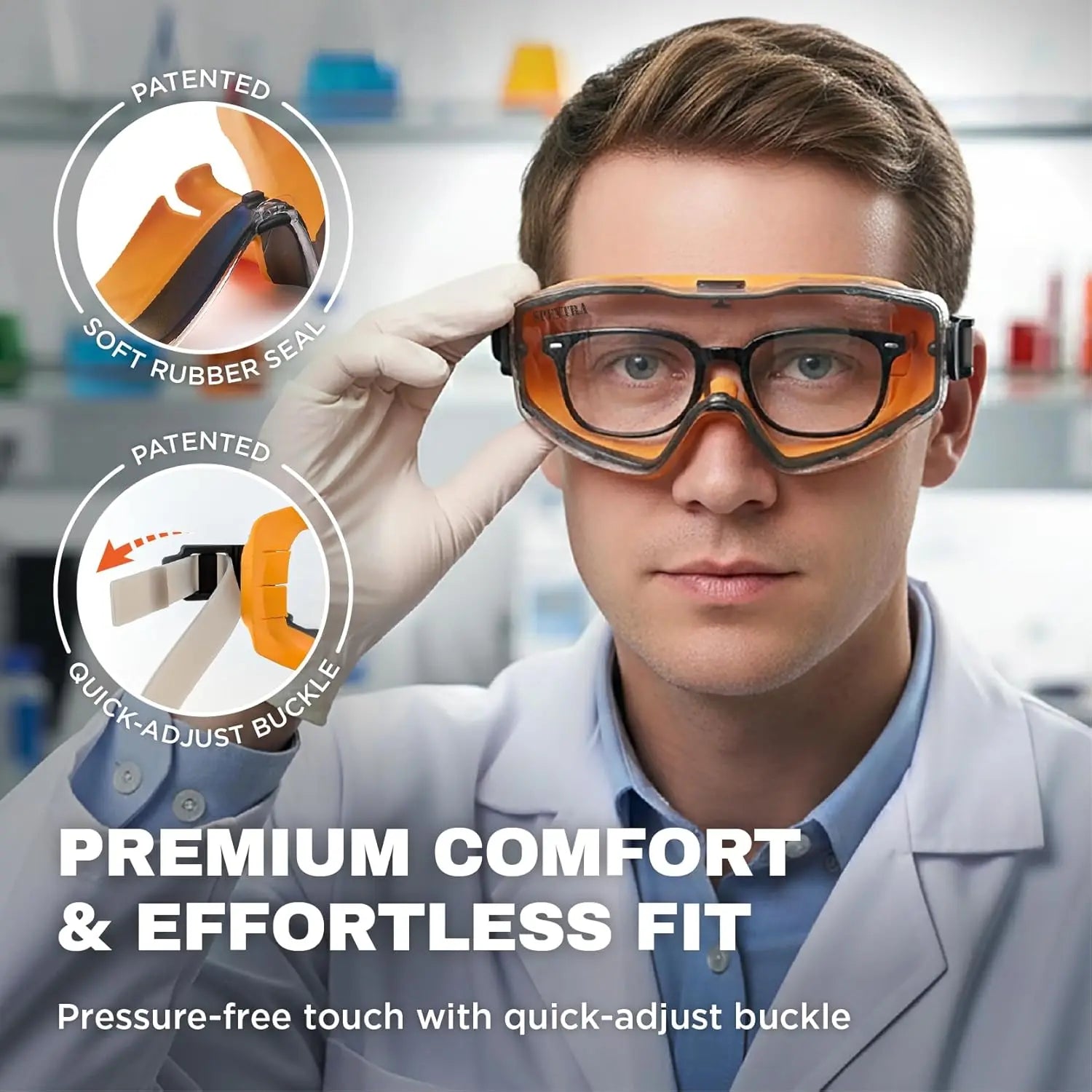 Anti-Fog Safety Goggles Over Glasses, ANSI Z87.1 Impact & UV Protection, Adjustable Headband for Men Women