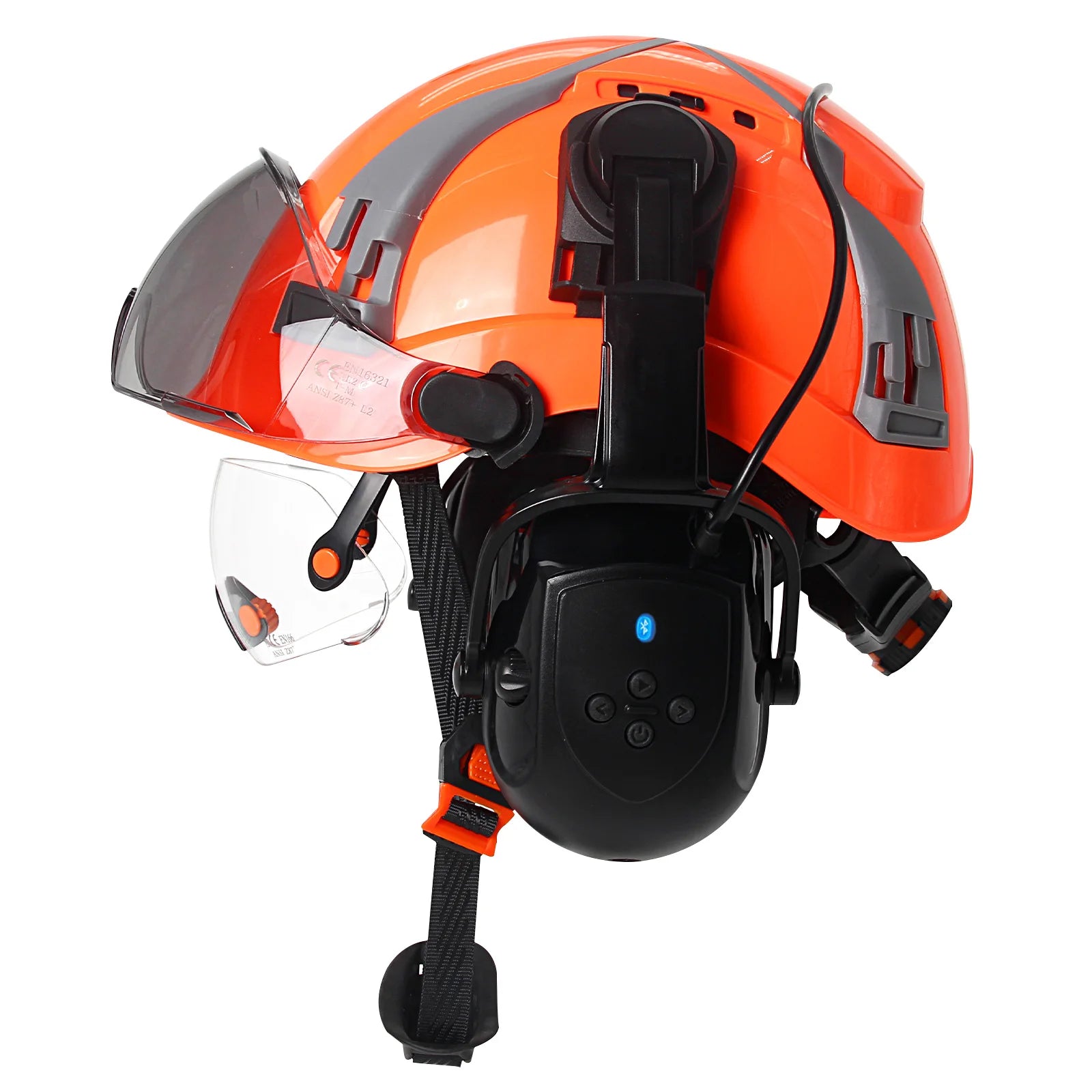 CE Safety Helmets W/ Built-in Goggles Visor Bluetooth Earmuffs ABS ANSI Engineer Industrial Hard Hat W/ Adjustable Vent Slots