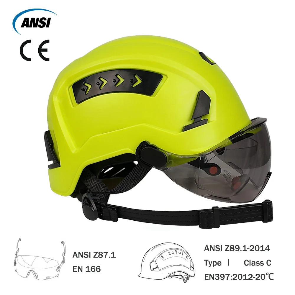 CE Safety Helmet Double Goggles Sliding Vented ABS Hard Hat Construction Site Work Cap for Industrial Engineering Protective