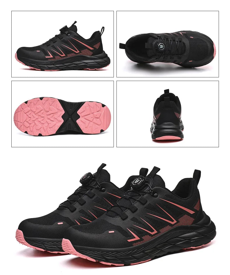 New Women Safety Shoes Rotated Button Men Woman Steel Toe Sneakers Puncture Proof Anti-smash Work Safety Boots Female Industrial