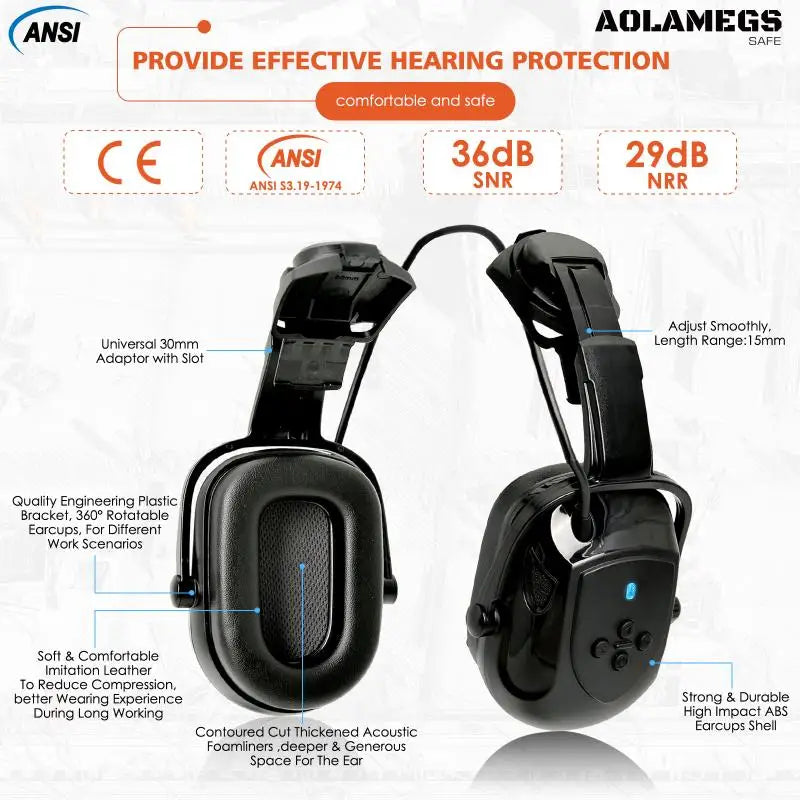 CE Safety Helmets W/ Built-in Goggles Visor Bluetooth Earmuffs ABS ANSI Engineer Industrial Hard Hat W/ Adjustable Vent Slots
