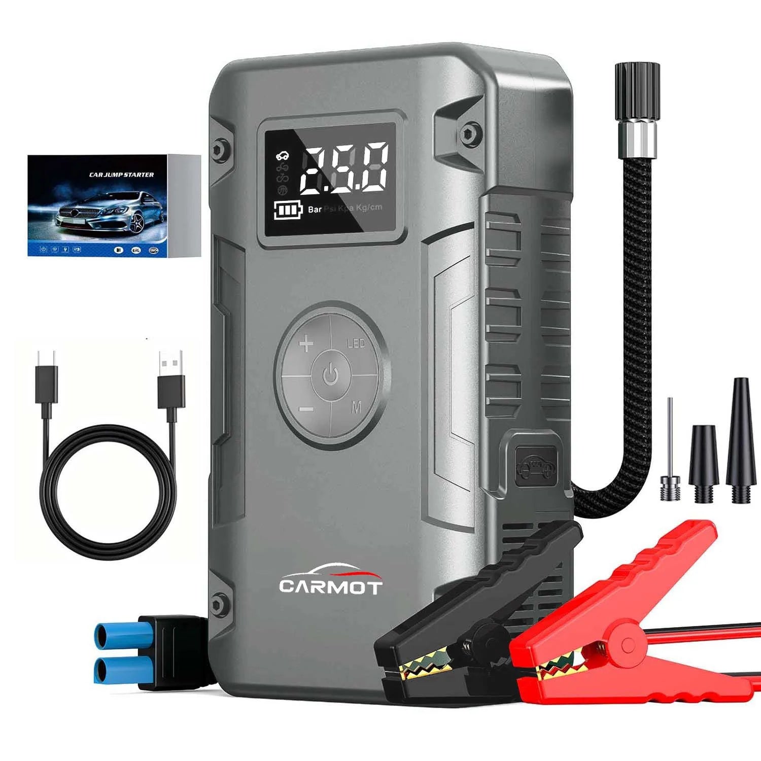 5-IN-1 Jump Starter 7000A,12V Car Battery Jump Starter with Air Compressor (Up to All Gas or 10.0L Diesel Engine)