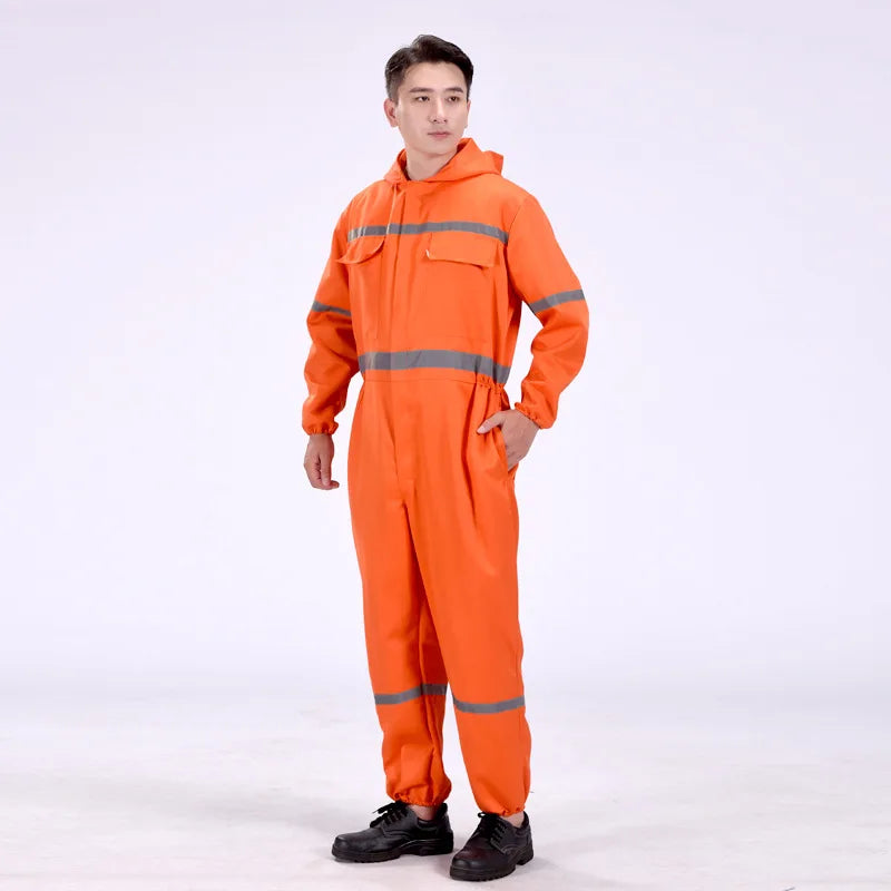Hi Vis safety working overalls hooded coveralls workshop auto repairman mechanics jumpsuit dust proof working rompers Coal Miner