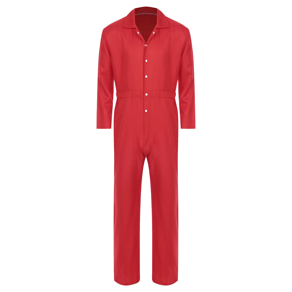 Mens Wear Button-up Work Coveralls Jumpsuit Resistant Overalls Costume Turn-down Collar Bodysuit Long Sleeve Workshops Uniforms