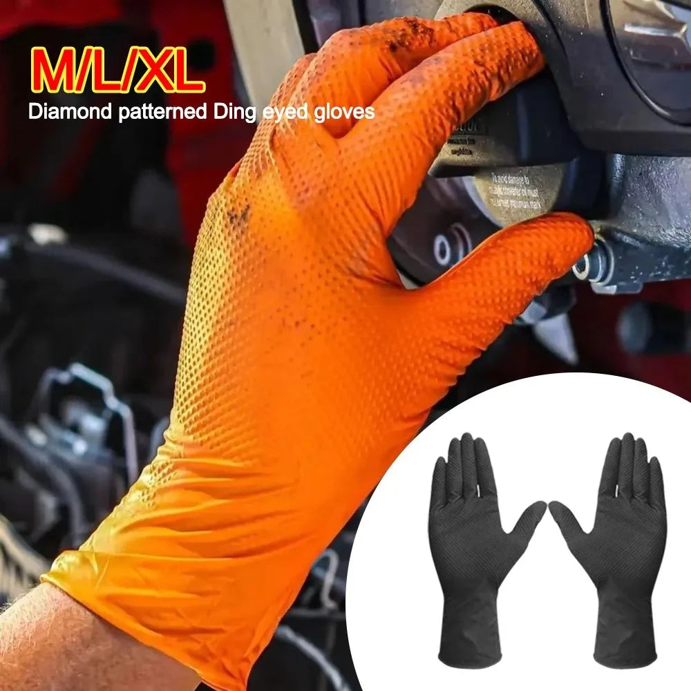 10pcs Heavy Duty Nitrile Gloves Orange Black with Diamond Textured Safety Gloves Waterproof Wear-Resistant Disposable Gloves
