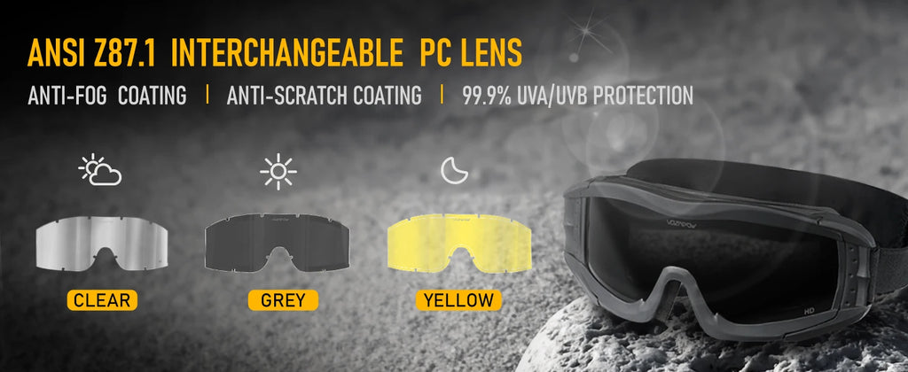 Vozapow Professional Shooting Glasses Anti Fog Impact Resistant Safety Sunglasses UV400 Mountaineering Airsoft Tactical Goggles