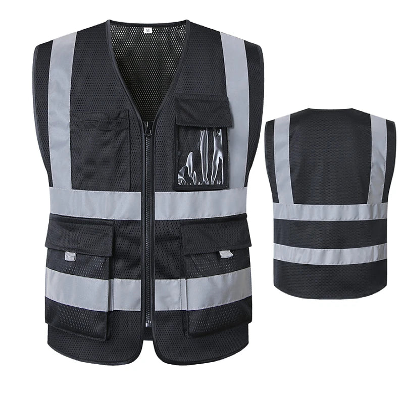 Blue Mesh Safety Vest With Pockets Breathable Summer Workwear Waistcoat for Contruction High Visibility Reflective Jacket