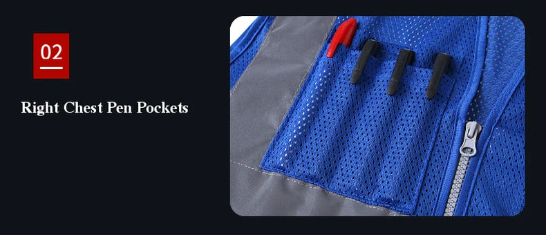 Blue Mesh Safety Vest With Pockets Breathable Summer Workwear Waistcoat for Contruction High Visibility Reflective Jacket
