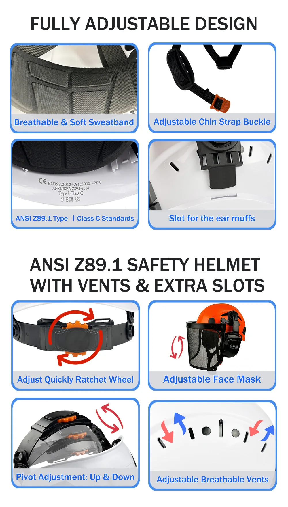CE ANSI 3 in 1 Forestry Safety Helmet with Face Shield Earmuffs ABS Hard Hat for Logging Chainsaw Brushcutter Trimmer Work Cap