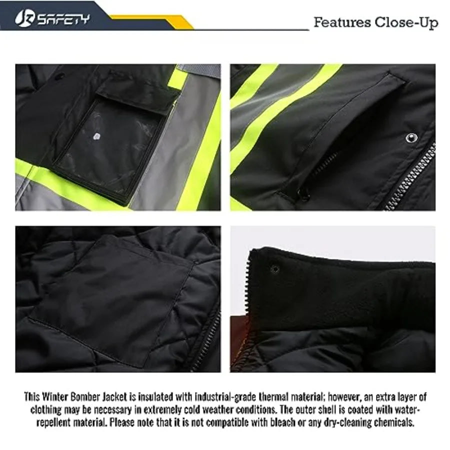 Hi-Vis Winter Safety Bomber Jacket for men and women Winter Safety Jacket Durable and Waterproof Construction Work Jacket for W