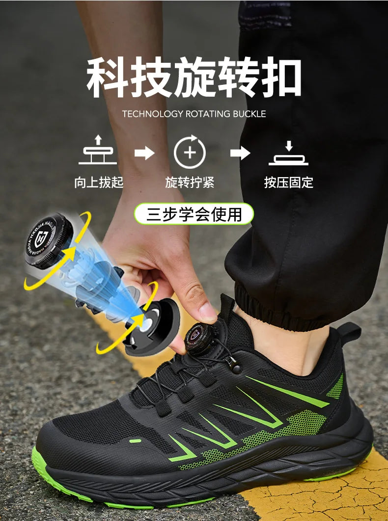 New Women Safety Shoes Rotated Button Men Woman Steel Toe Sneakers Puncture Proof Anti-smash Work Safety Boots Female Industrial