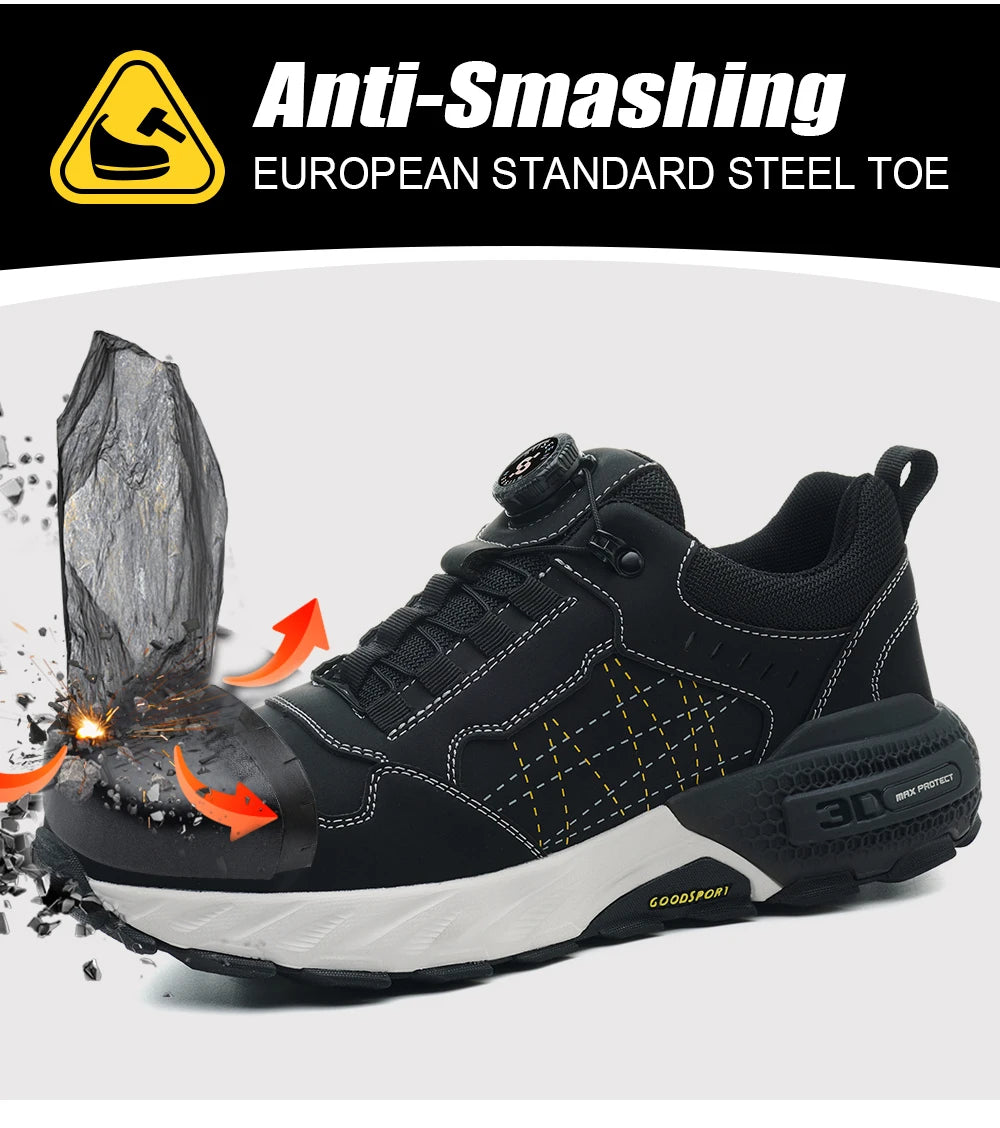 Men's Steel Toe Safety Shoes Anti-Puncture Anti-Slip Wear-Resistant Industrial Work Footwear Fashionable Men's Foot Protection