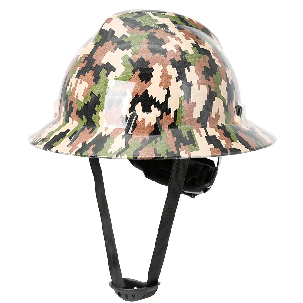 Camouflage Safety Helmet Full Brim Protective Hard Hat Outdoor Construction Sun Shade Hat High Strength Railway Metallurgy Mine