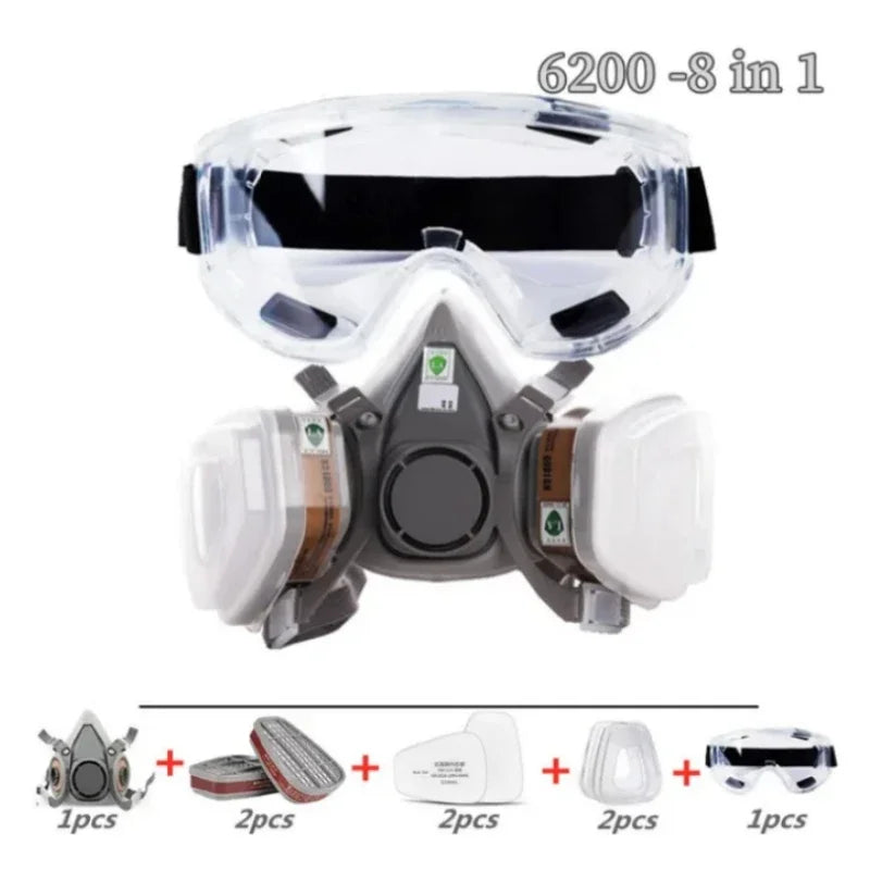 6200 Dust Gas Mask Filters with Protective Fog-proof Glasses Safety Work Suit Industrial Half Face Painting Spraying Respirator