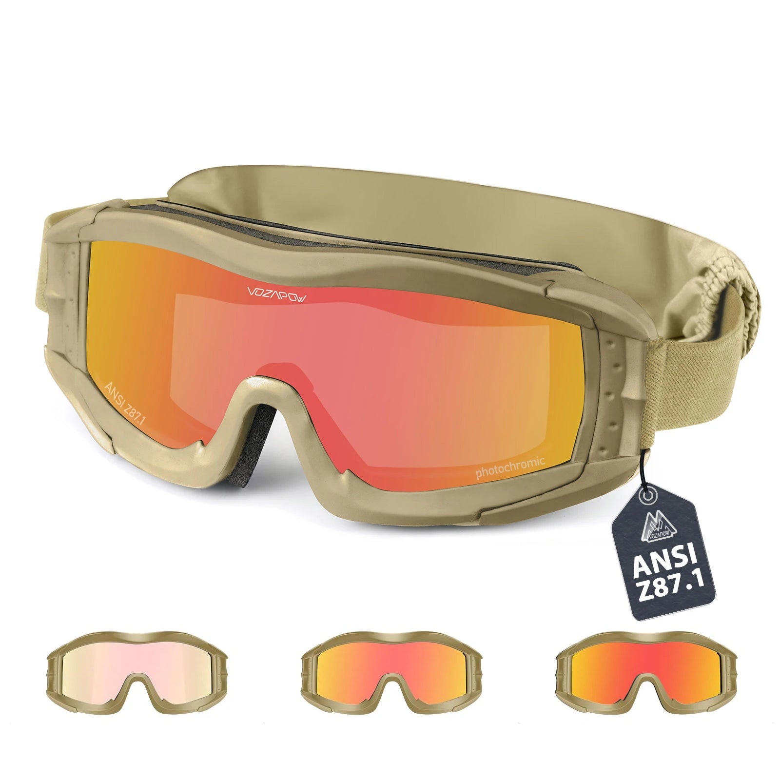 Vozapow Professional Shooting Glasses Anti Fog Impact Resistant Safety Sunglasses UV400 Mountaineering Airsoft Tactical Goggles