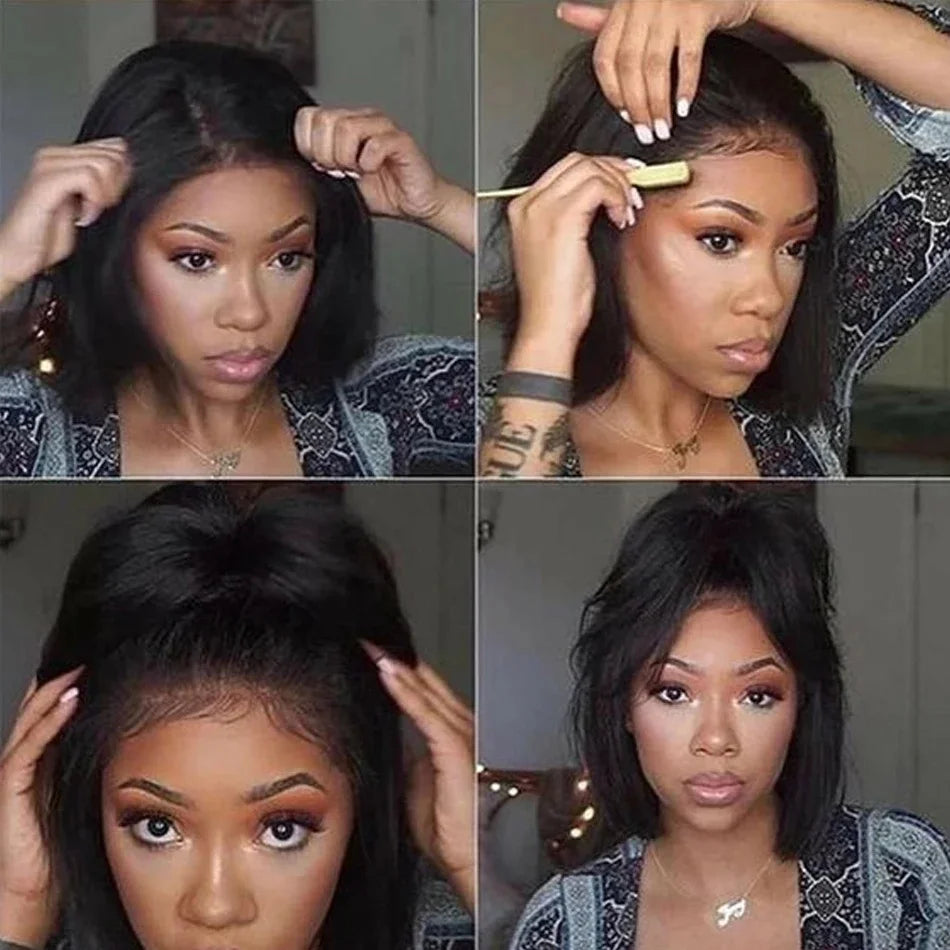 13x4 Lace Front Wigs Human Hair Wig Kinky Straight 180% Density Pre Plucked For Women