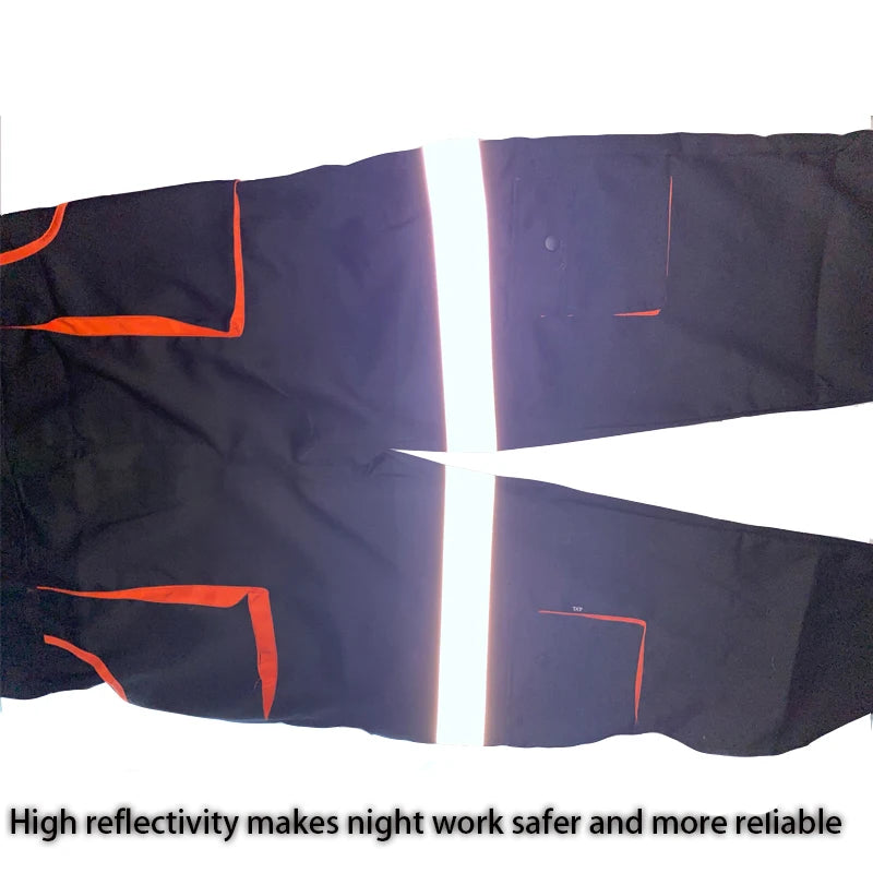 Reflective Bib Overalls Mens Women Work Clothing Protective Coveralls Strap Jumpsuit Multi Pockets Uniform Sleeveless Cargo Pant