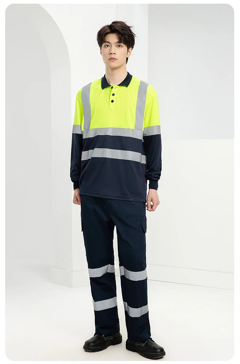 Hi Vis safety work clothes polo shirt safety Cargo pants work trousers Mechanic's repairman Working Shirt with trousers Coverall