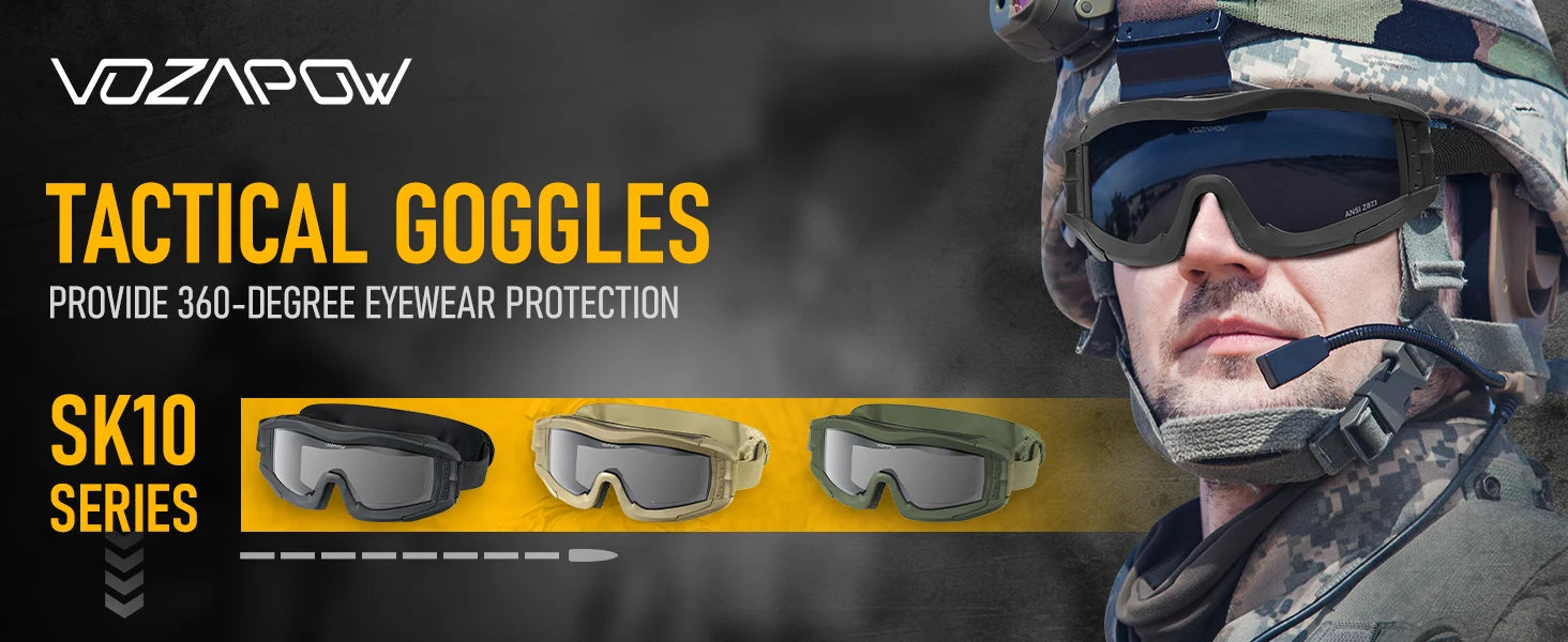 Vozapow Professional Shooting Glasses Anti Fog Impact Resistant Safety Sunglasses UV400 Mountaineering Airsoft Tactical Goggles