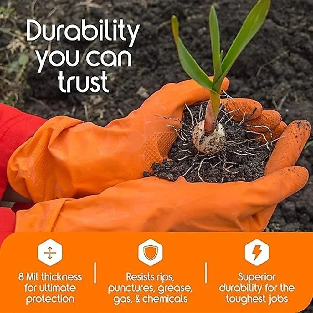 10pcs Heavy Duty Nitrile Gloves Orange Black with Diamond Textured Safety Gloves Waterproof Wear-Resistant Disposable Gloves