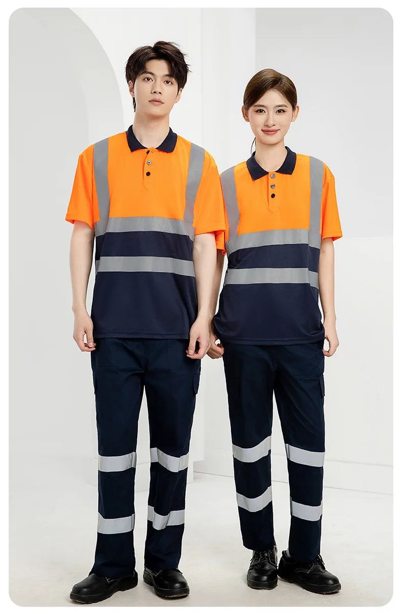Hi Vis safety work clothes polo shirt safety Cargo pants work trousers Mechanic's repairman Working Shirt with trousers Coverall