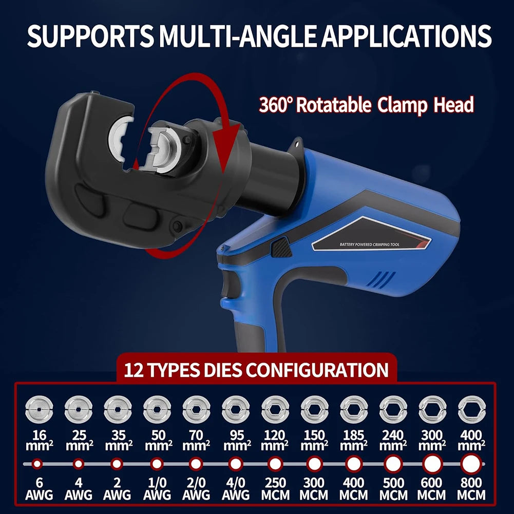 EZ-300 EZ-400 Electric Hydraulic Plier w Battery Handheld Rechargeable Cable Copper Aluminum Terminal Crimping Tool & 12Set Mold