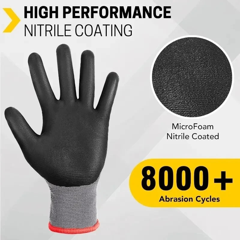 Gardening Work Gloves Microfoam Nitrile Coated Touchscreen Nylon Safety Gloves with Grip for Men Yard Lawn Mechanic Constructio