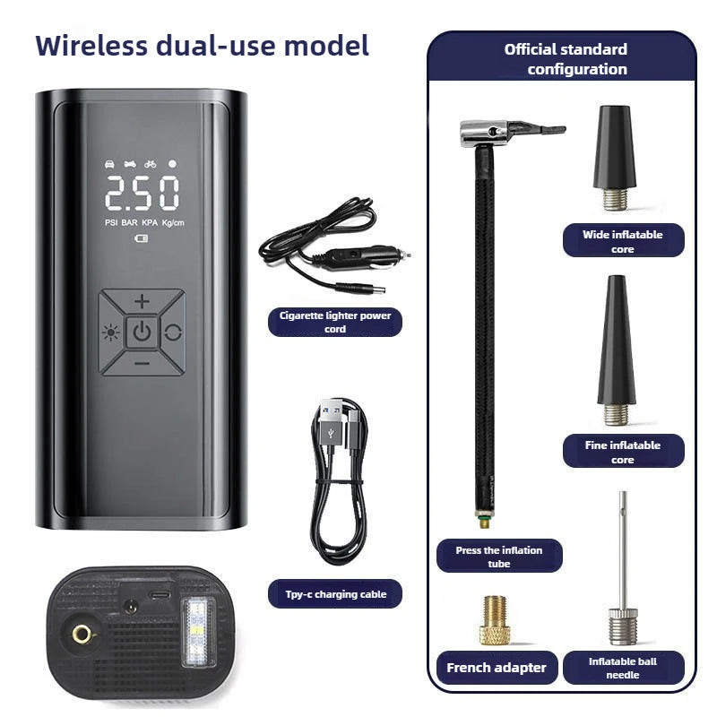 Wireless Portable Air Compressor 150PSI Electric Tire Inflator with LED Light Digital LCD Display for Car Bicycle Fast Air Pump