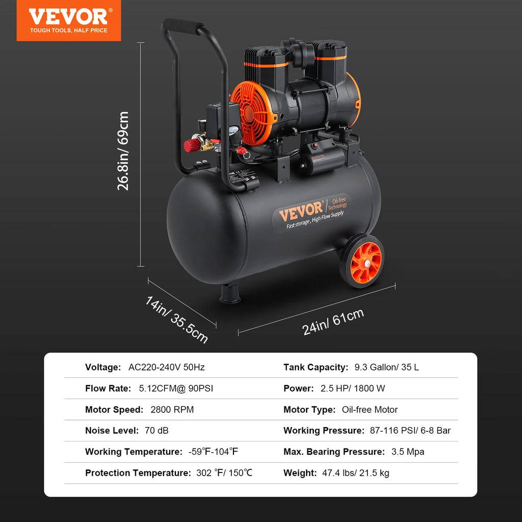 Venor Silent Air Compressor - Quiet, Oil-Free & Portable