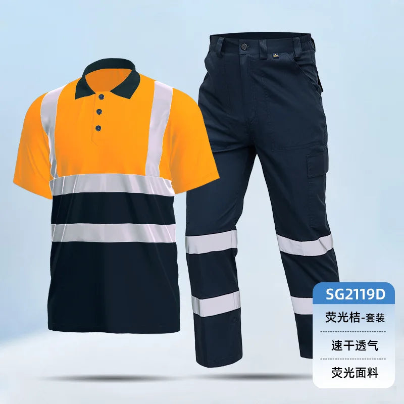 Hi Vis safety work clothes polo shirt safety Cargo pants work trousers Mechanic's repairman Working Shirt with trousers Coverall